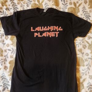 Black Graphic T-Shirt with Red Text